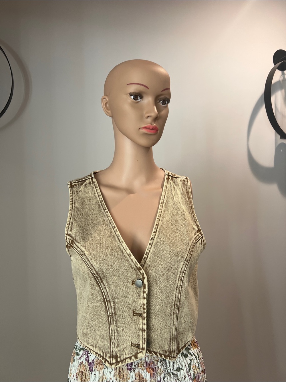 So Me Distressed Beige Denim Vest